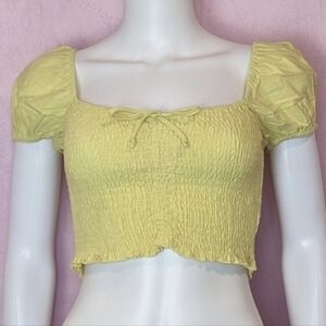 Cotton Candy Yellow Smocked Short Sleeve Crop Top size Small